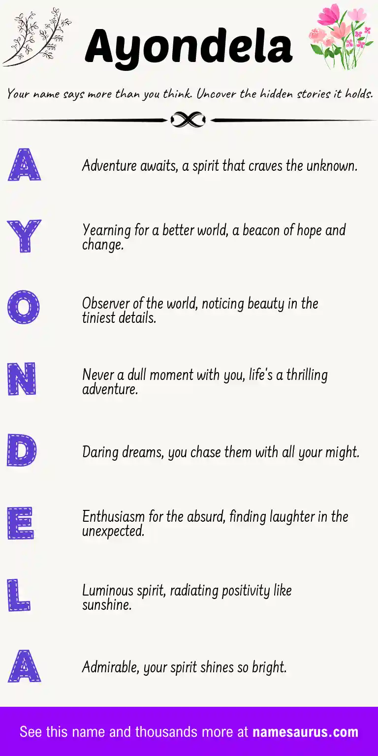 Acrostic poem about Ayondela.