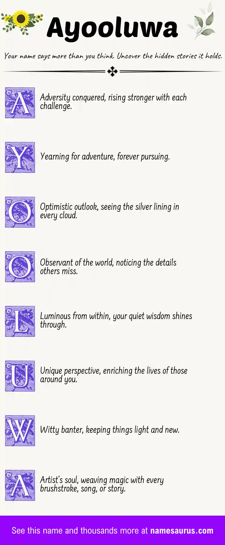 Acrostic poem about Ayooluwa.