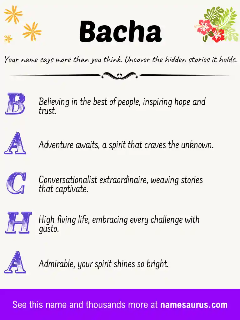 Acrostic poem about Bacha.