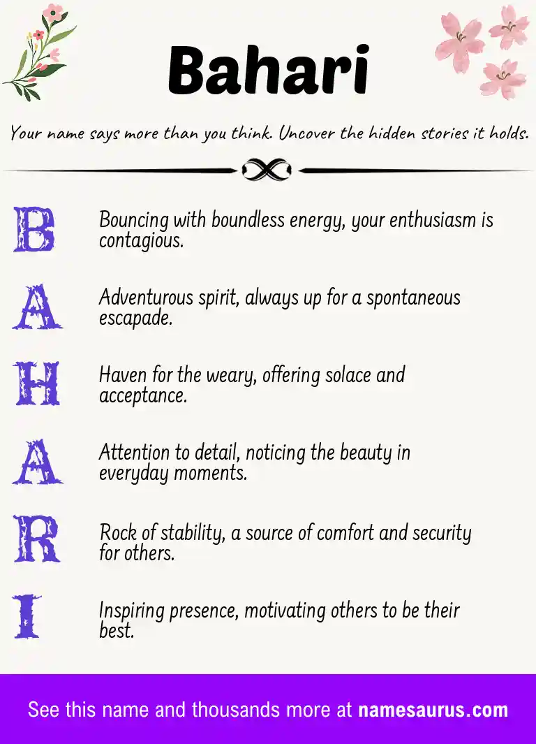Acrostic poem about Bahari.