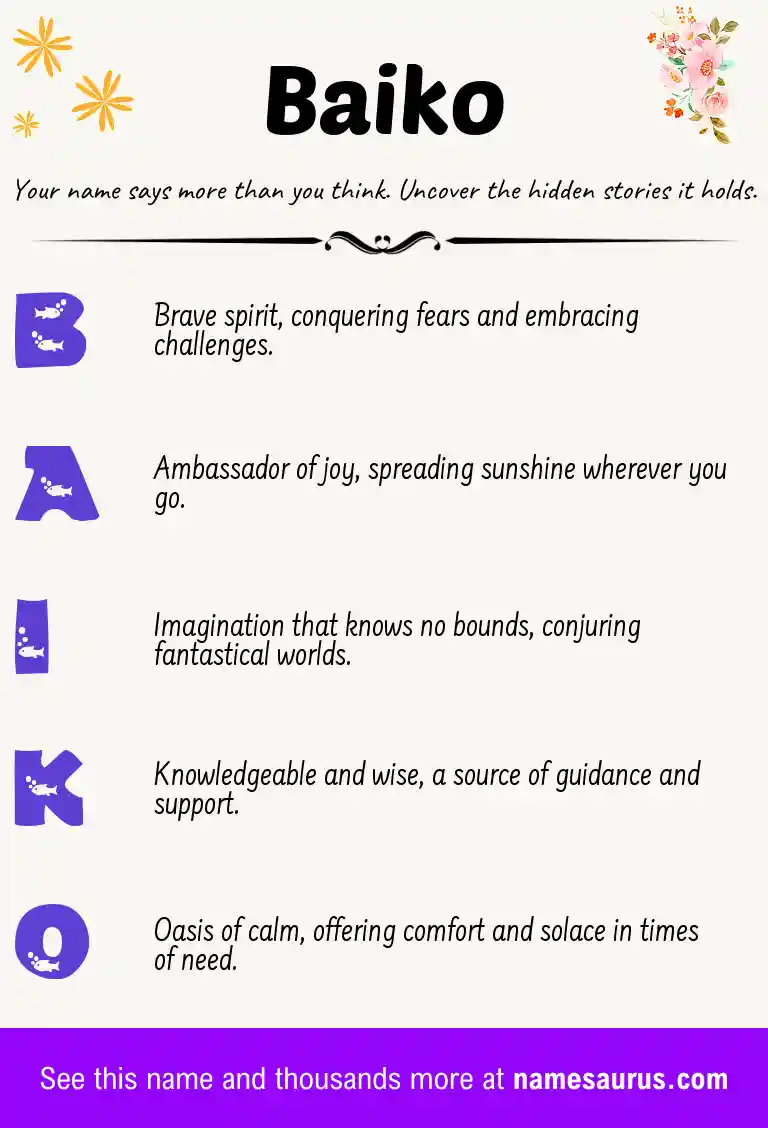 Acrostic poem about Baiko.