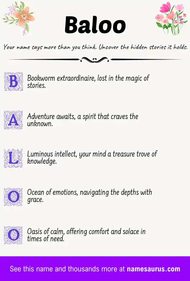 Acrostic poem about Baloo.