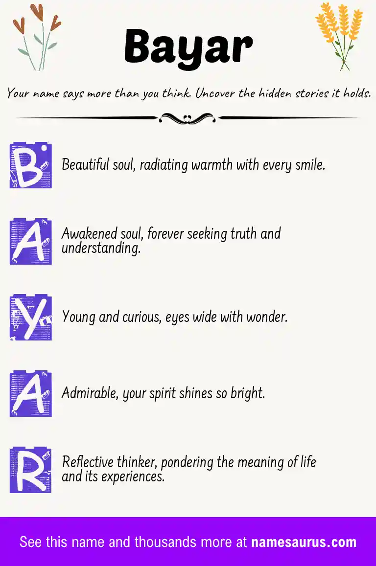 Acrostic poem about Bayar.