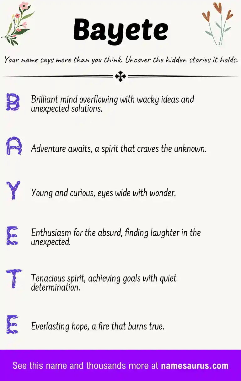 Acrostic poem about Bayete.