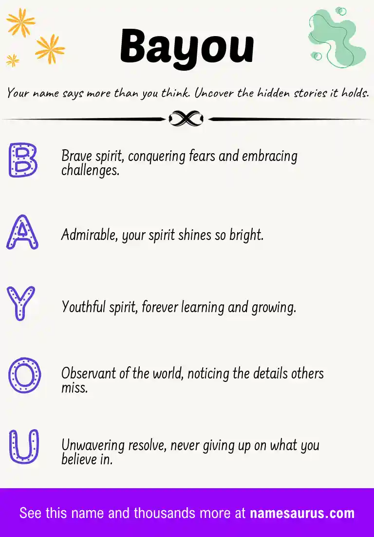 Acrostic poem about Bayou.
