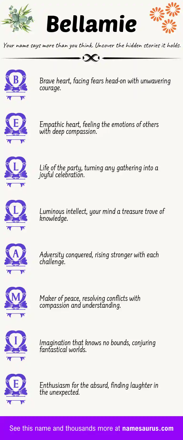 Acrostic poem about Bellamie.