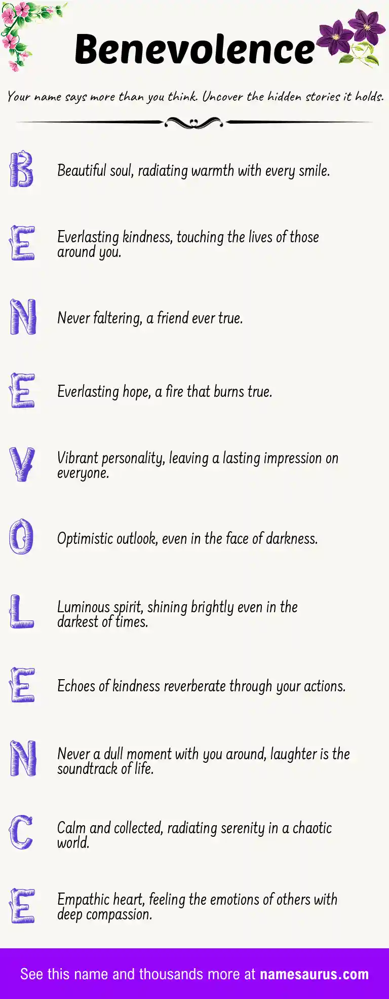 Acrostic poem about Benevolence.