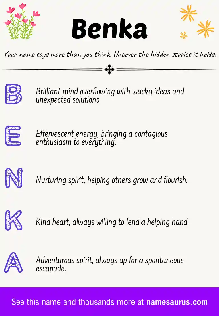 Acrostic poem about Benka.