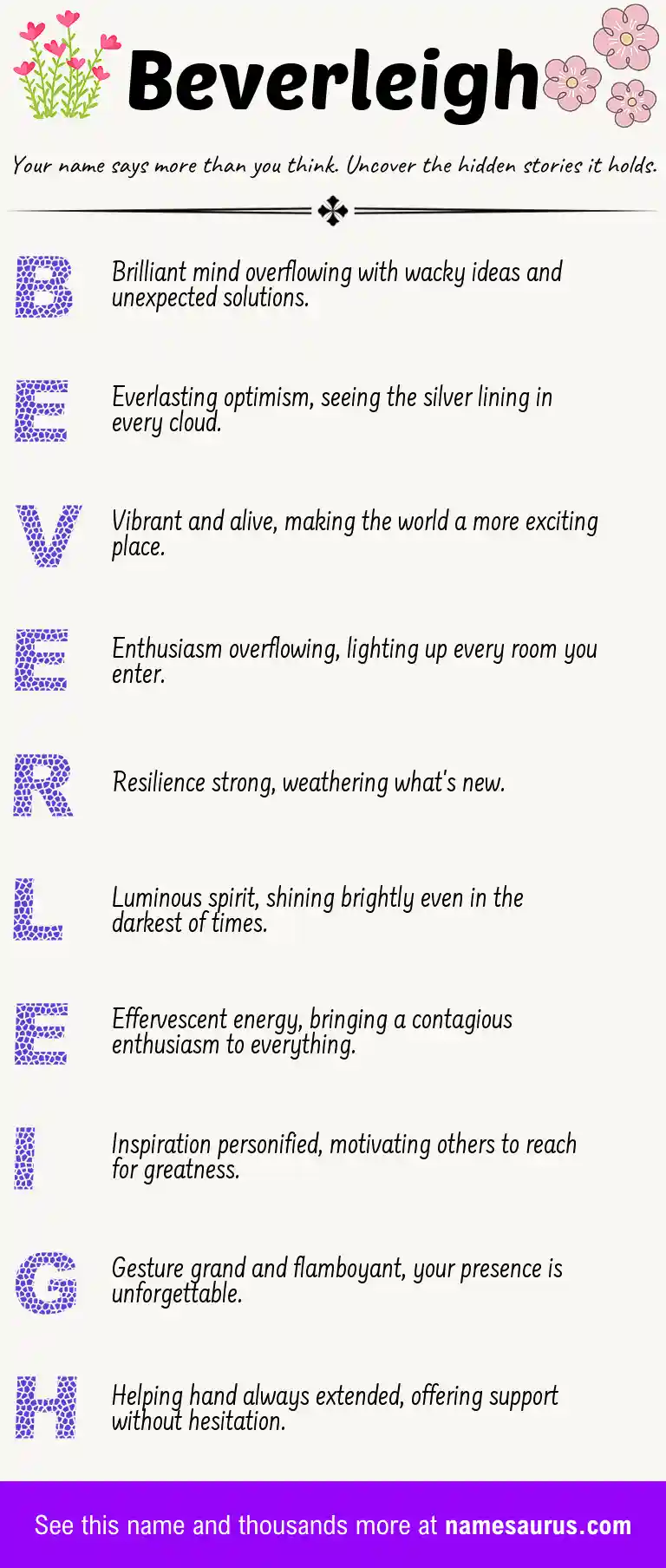 Acrostic poem about Beverleigh.