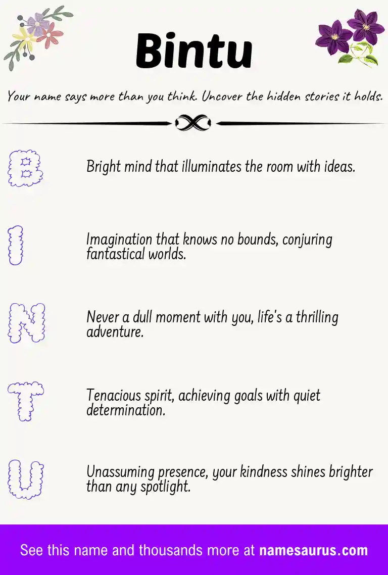 Acrostic poem about Bintu.