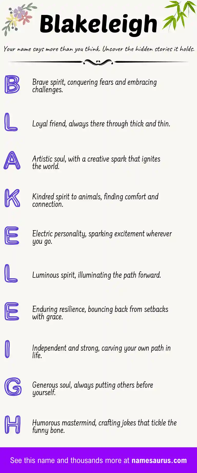 Acrostic poem about Blakeleigh.