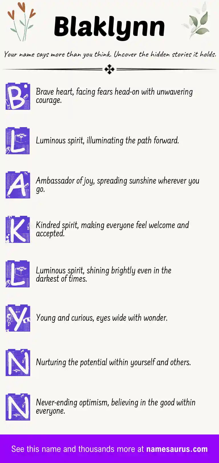 Acrostic poem about Blaklynn.