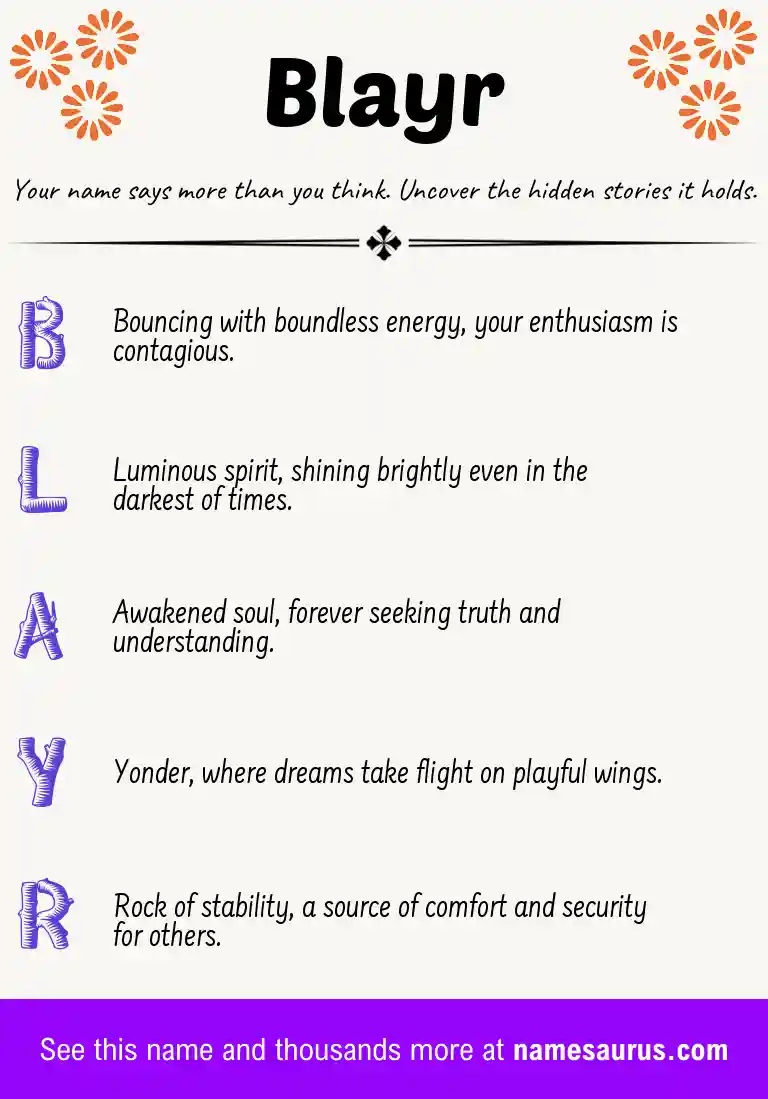 Acrostic poem about Blayr.