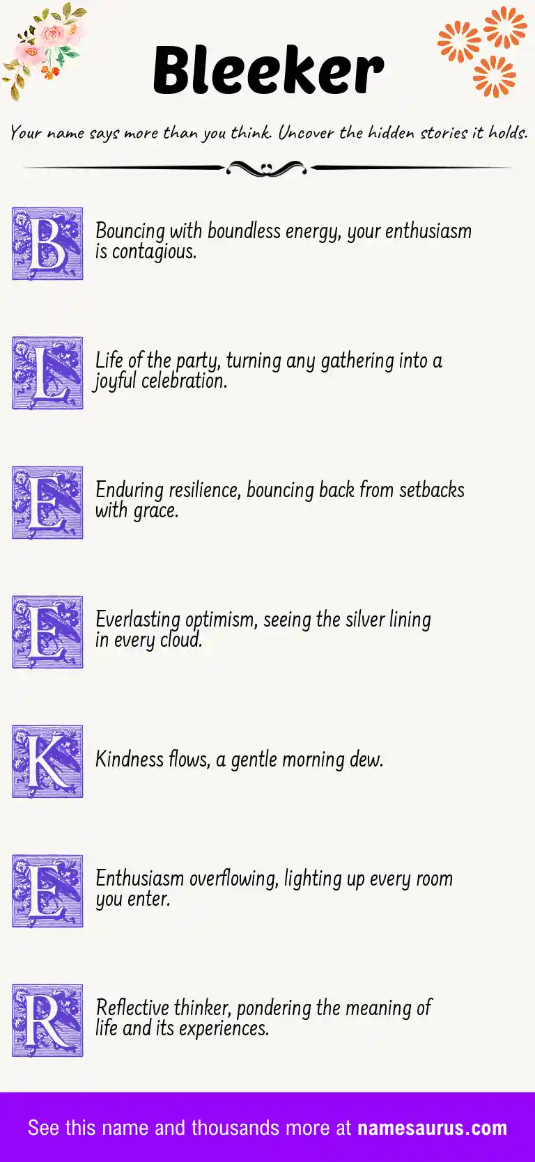 Acrostic poem about Bleeker.