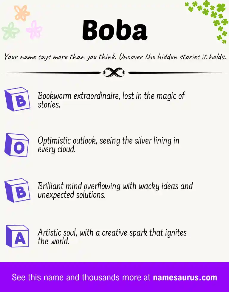 Acrostic poem about Boba.