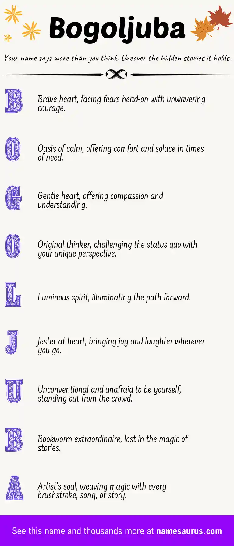 Acrostic poem about Bogoljuba.