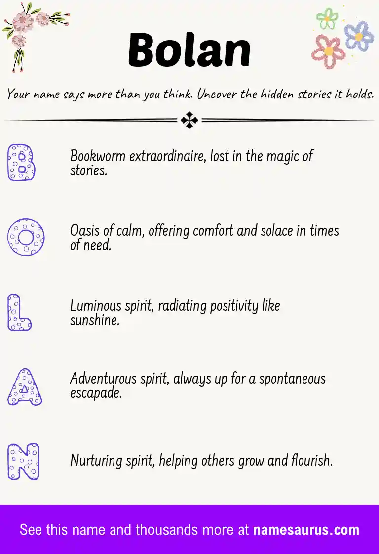Acrostic poem about Bolan.
