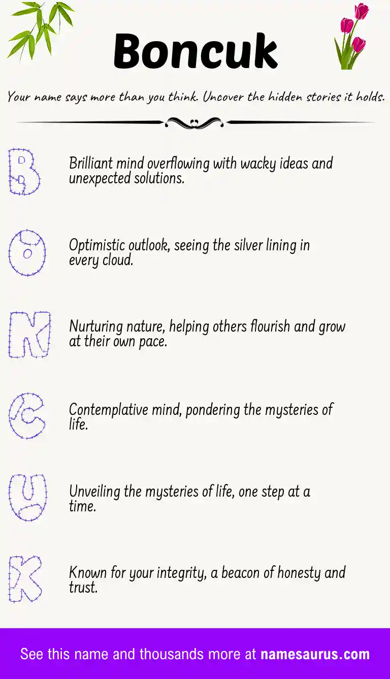 Acrostic poem about Boncuk.