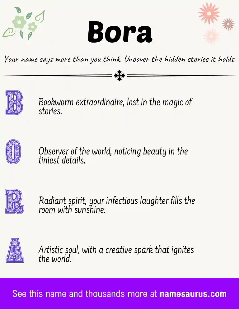 Acrostic poem about Bora.