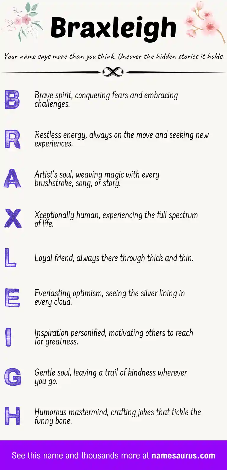 Acrostic poem about Braxleigh.