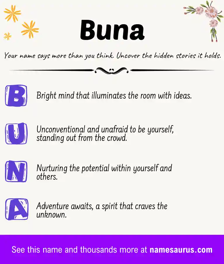 Acrostic poem about Buna.