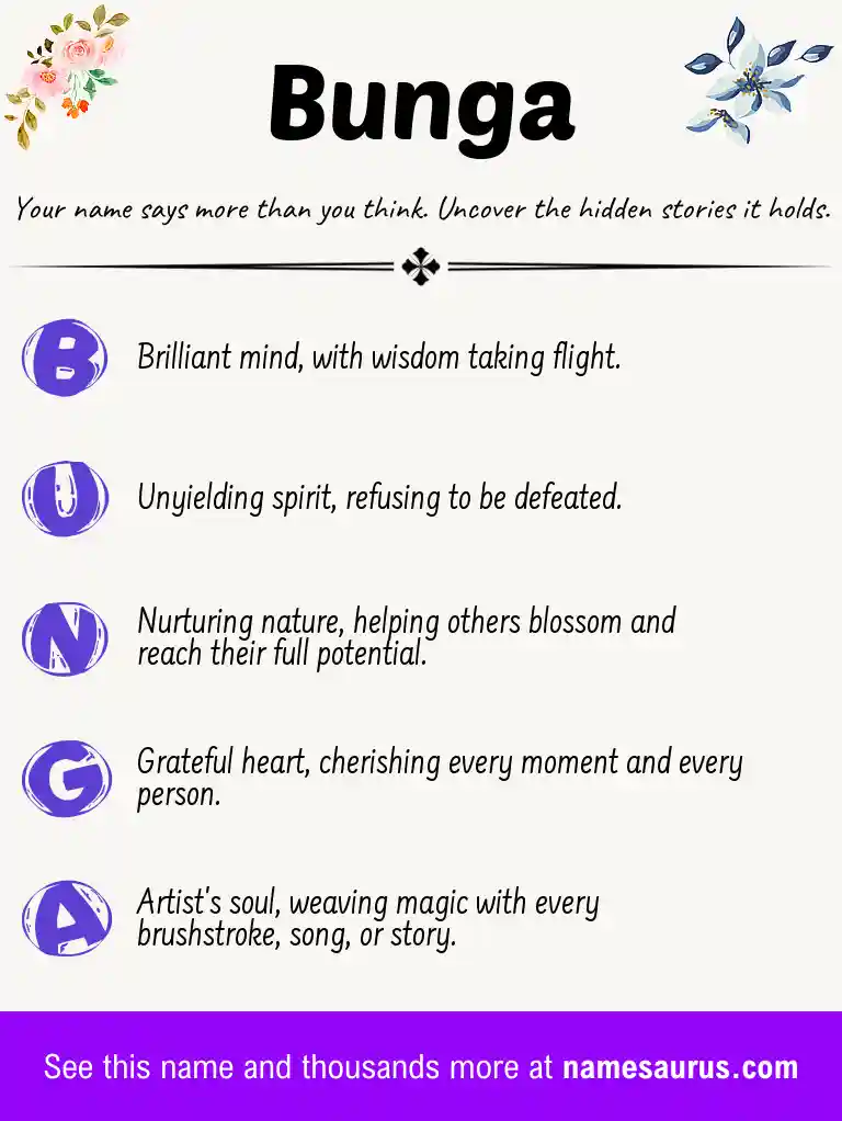 Acrostic poem about Bunga.