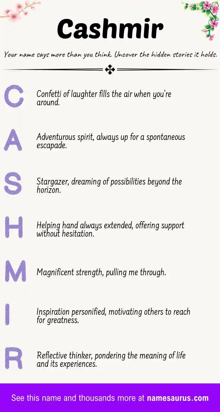 Acrostic poem about Cashmir.