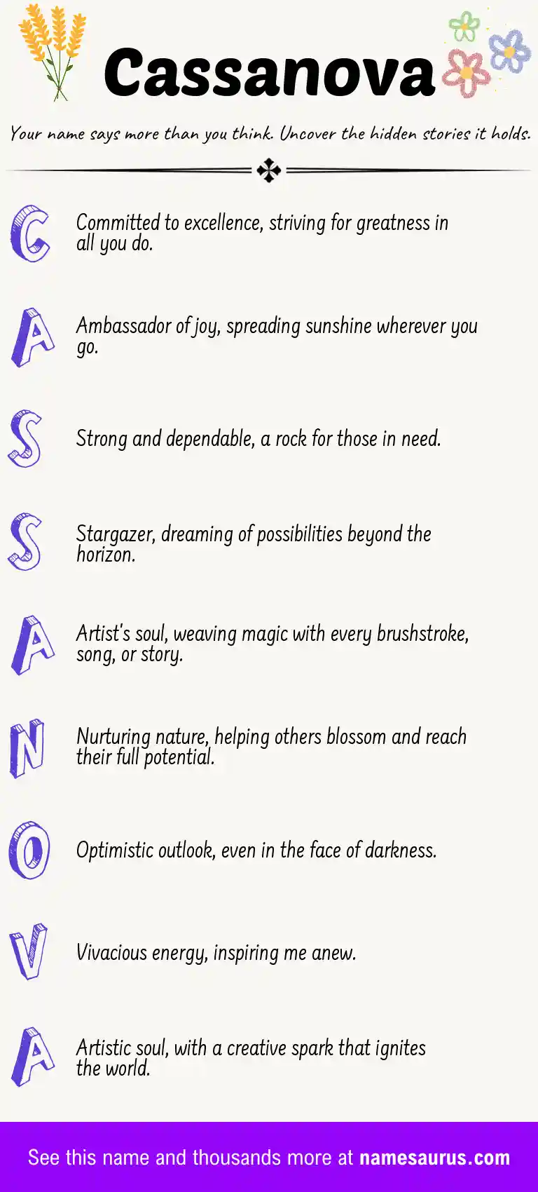 Acrostic poem about Cassanova.