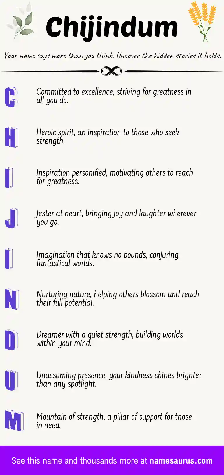 Acrostic poem about Chijindum.