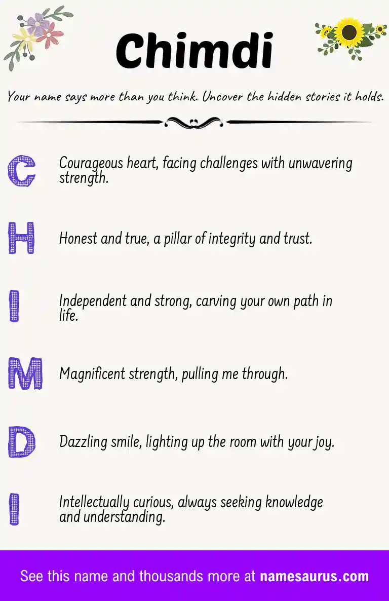 Acrostic poem about Chimdi.