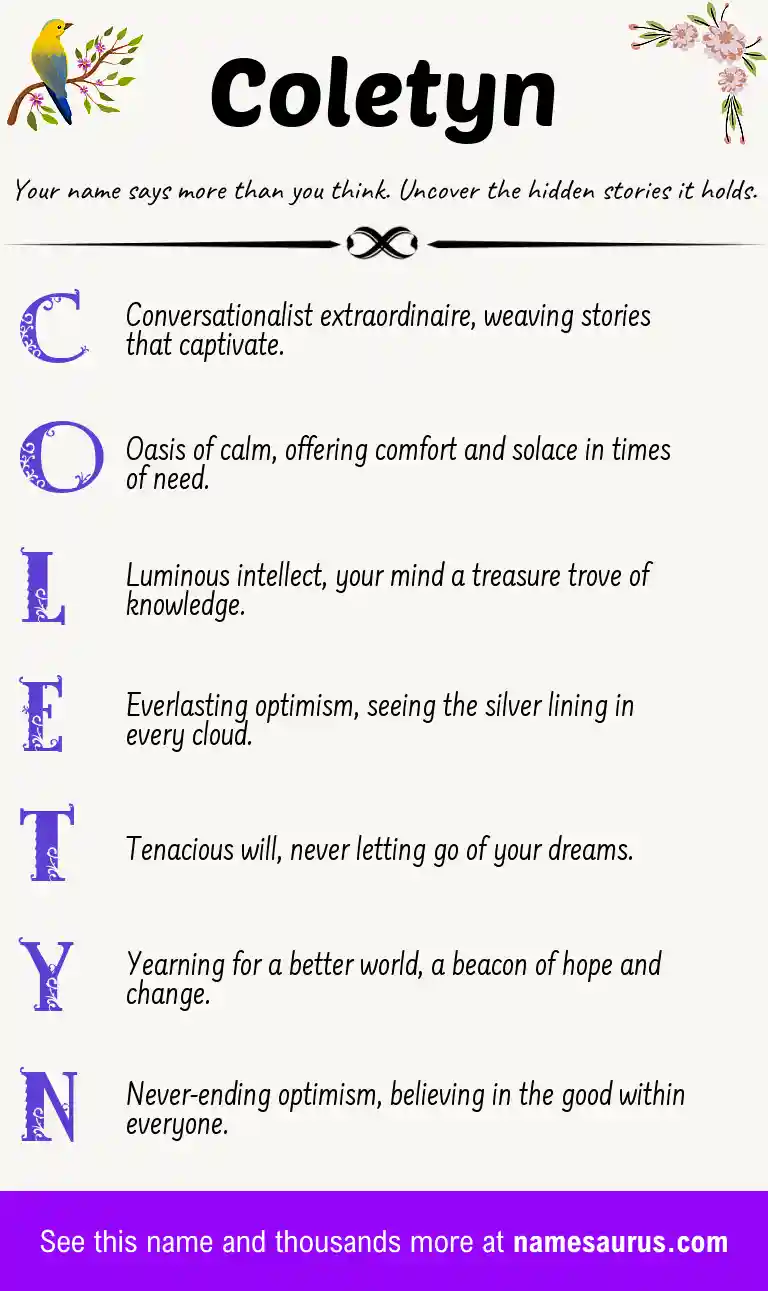 Acrostic poem about Coletyn.