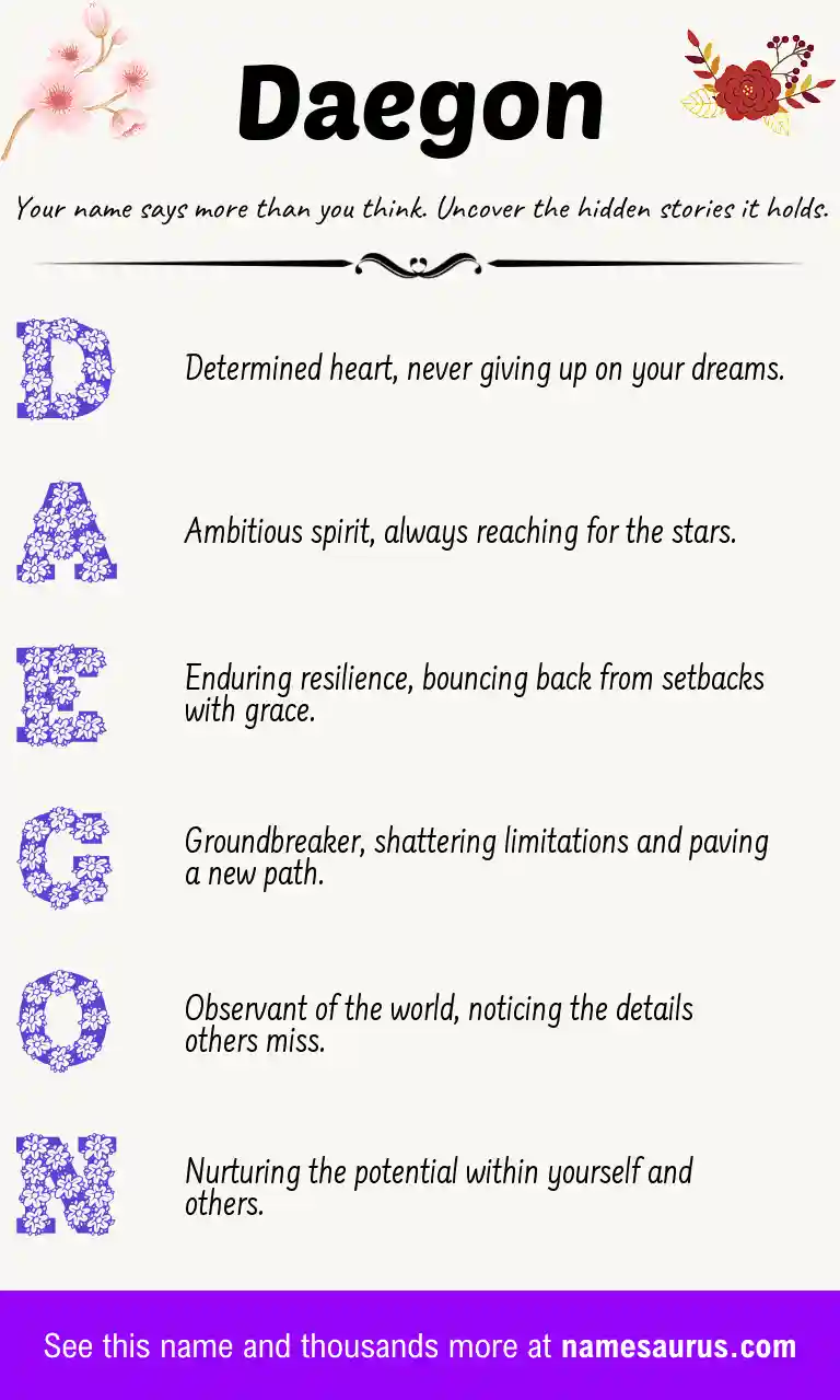 Acrostic poem about Daegon.