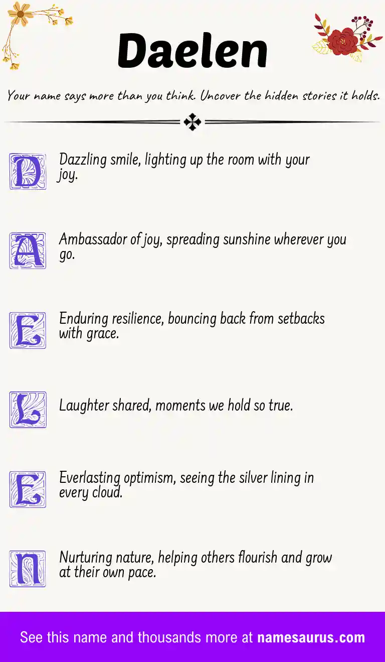Acrostic poem about Daelen.