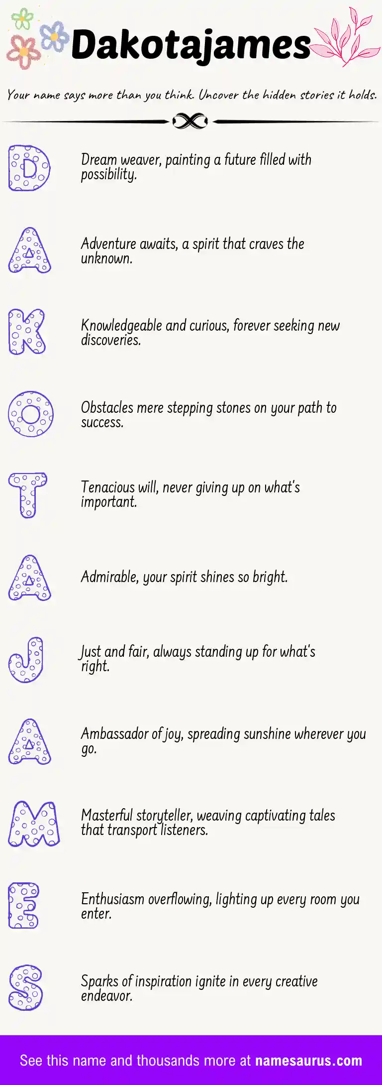 Acrostic poem about Dakotajames.