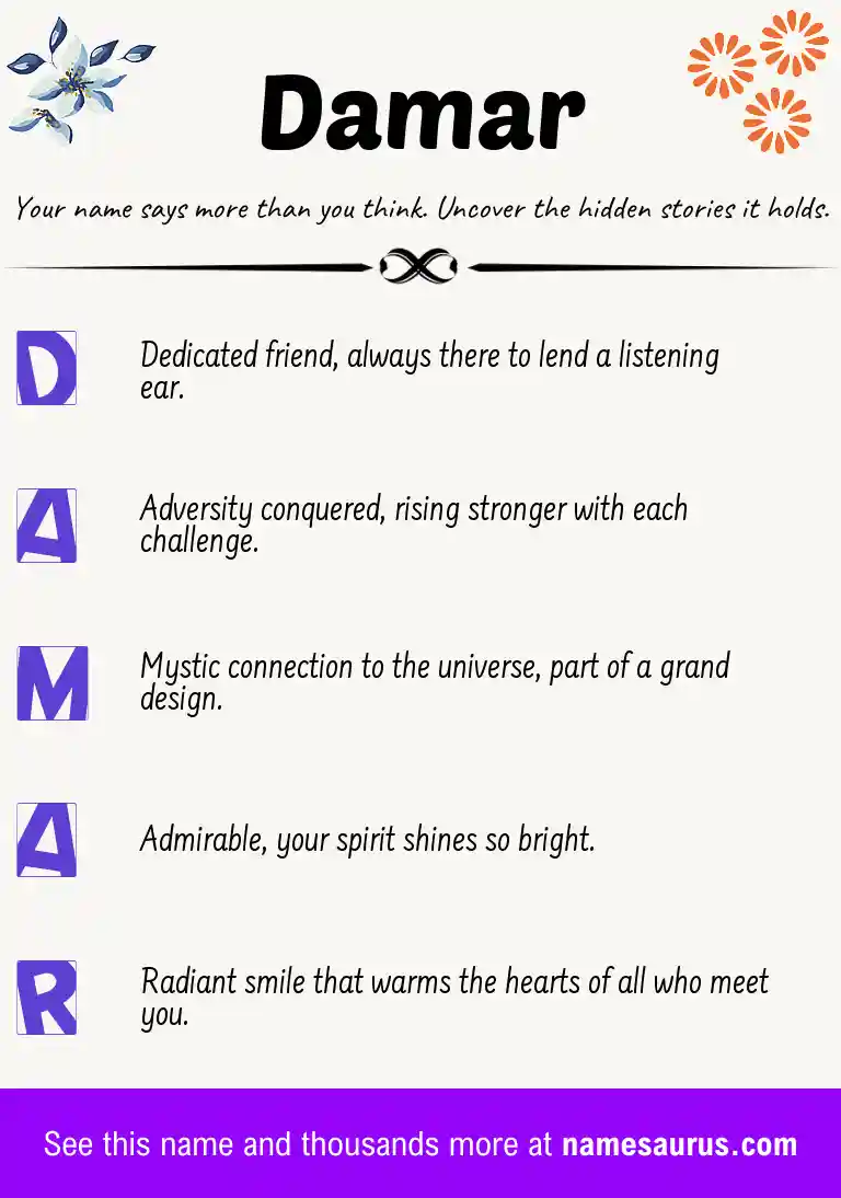 Acrostic poem about Damar.