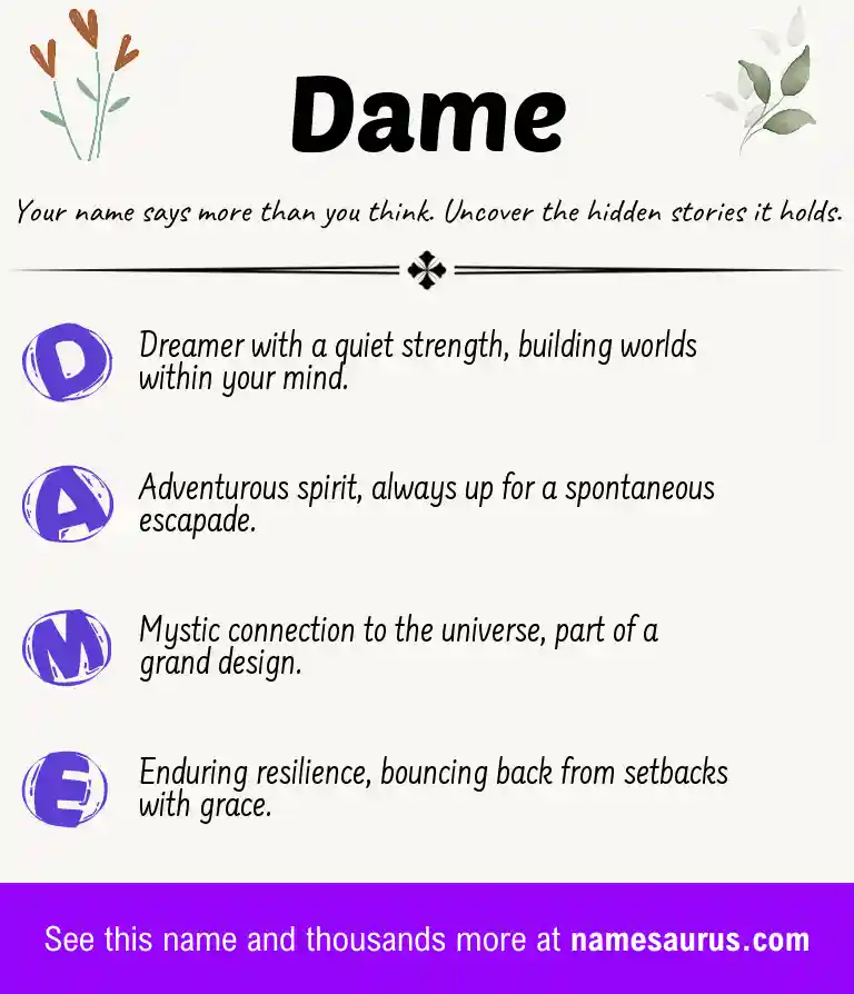 Acrostic poem about Dame.