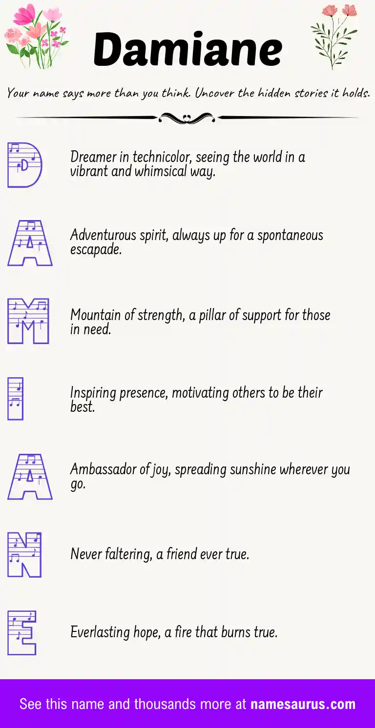 Acrostic poem about Damiane.
