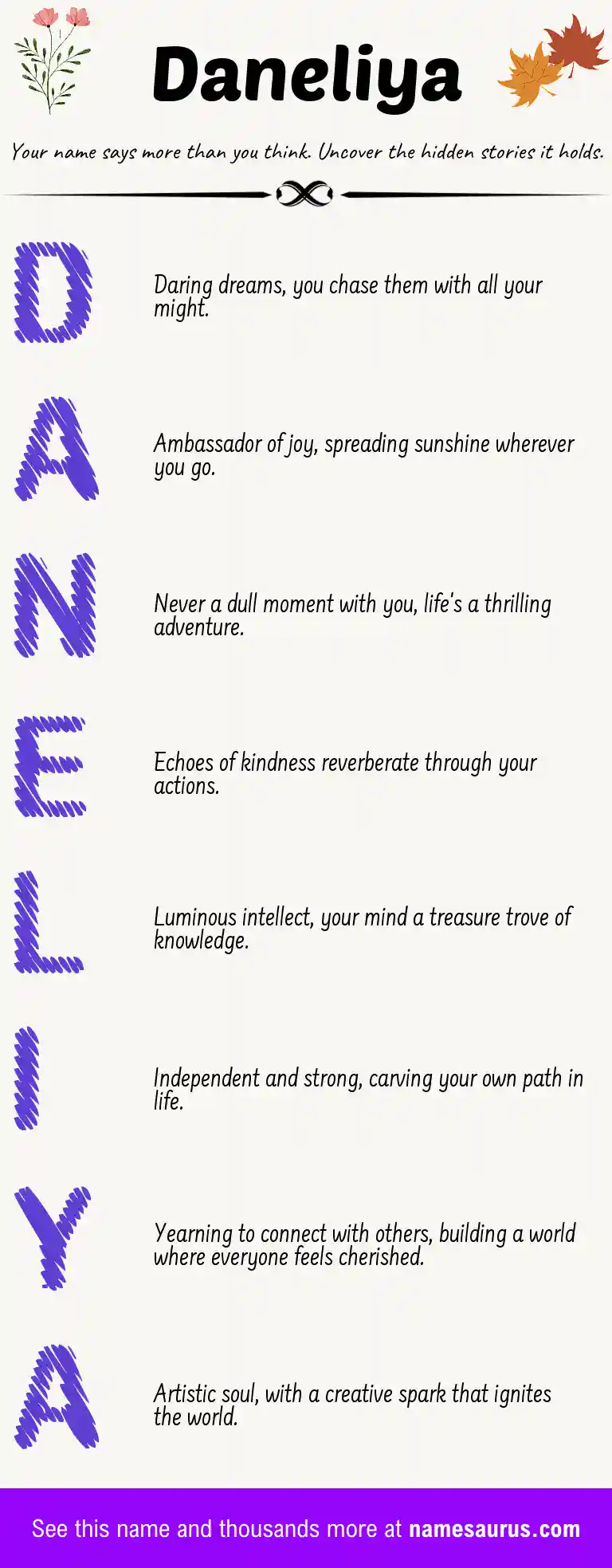 Acrostic poem about Daneliya.