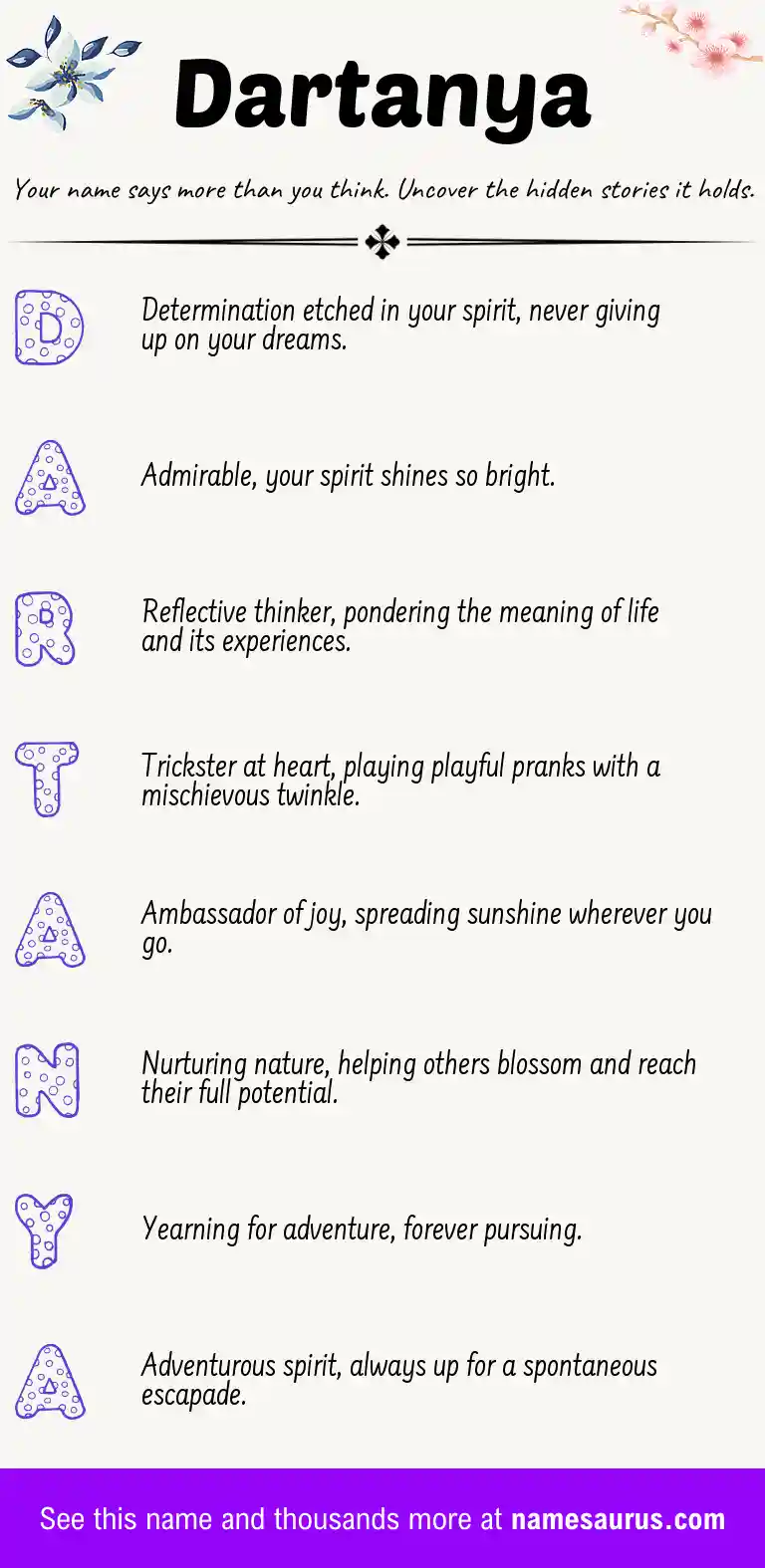 Acrostic poem about Dartanya.