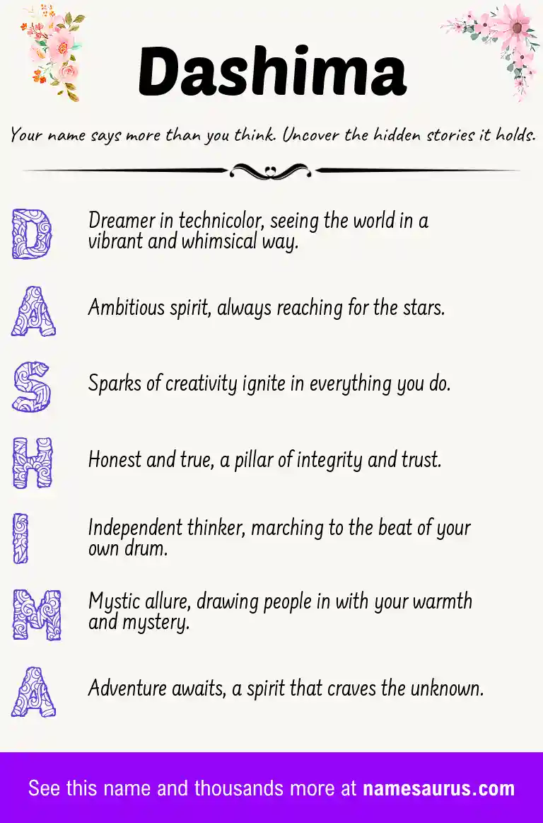 Acrostic poem about Dashima.