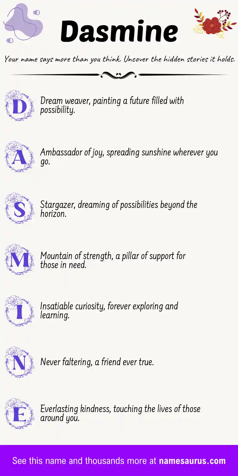 Acrostic poem about Dasmine.