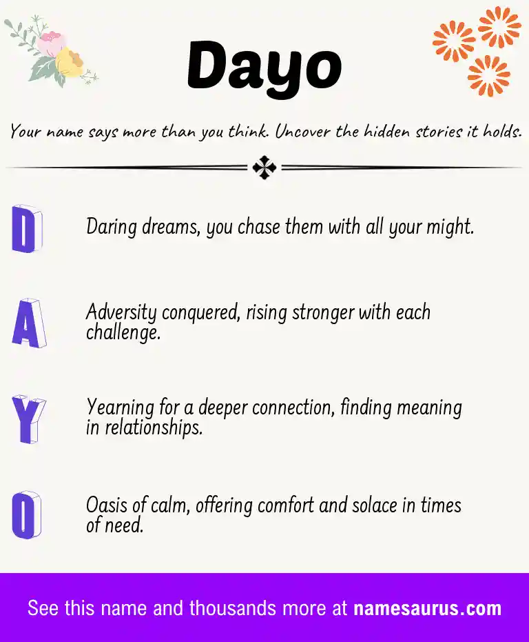 Acrostic poem about Dayo.