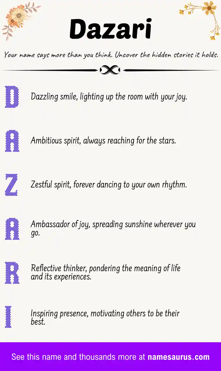 Acrostic poem about Dazari.