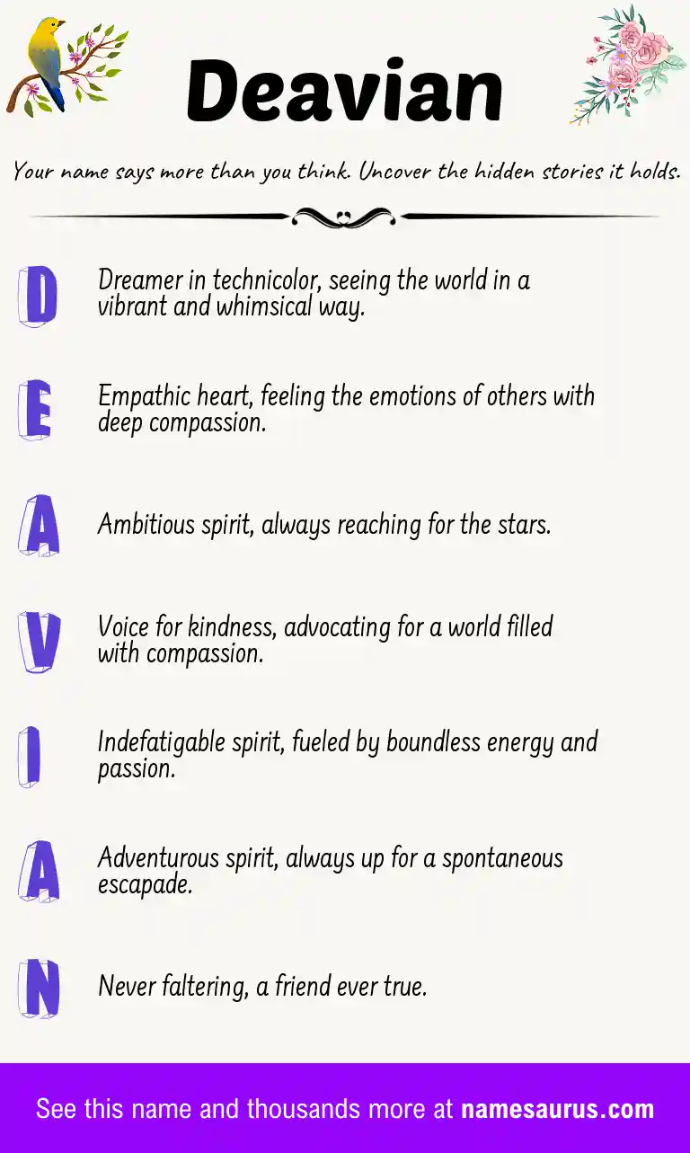 Acrostic poem about Deavian.