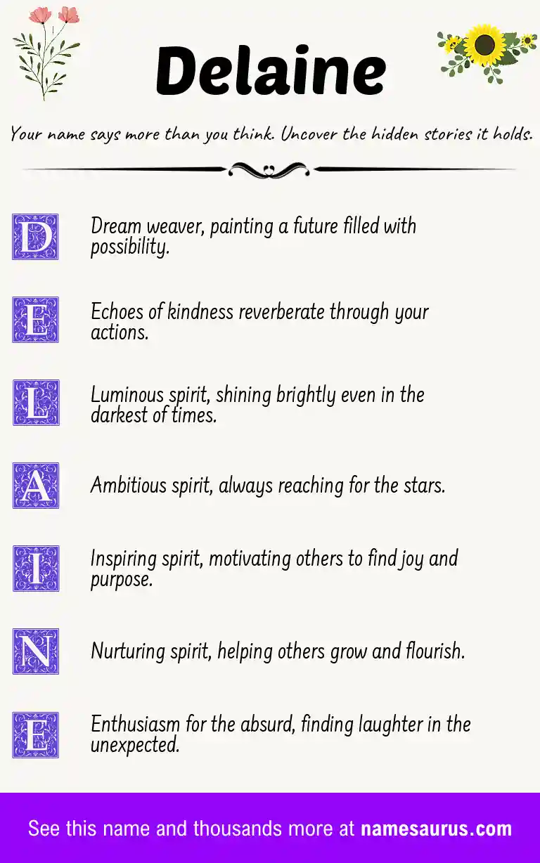 Acrostic poem about Delaine.