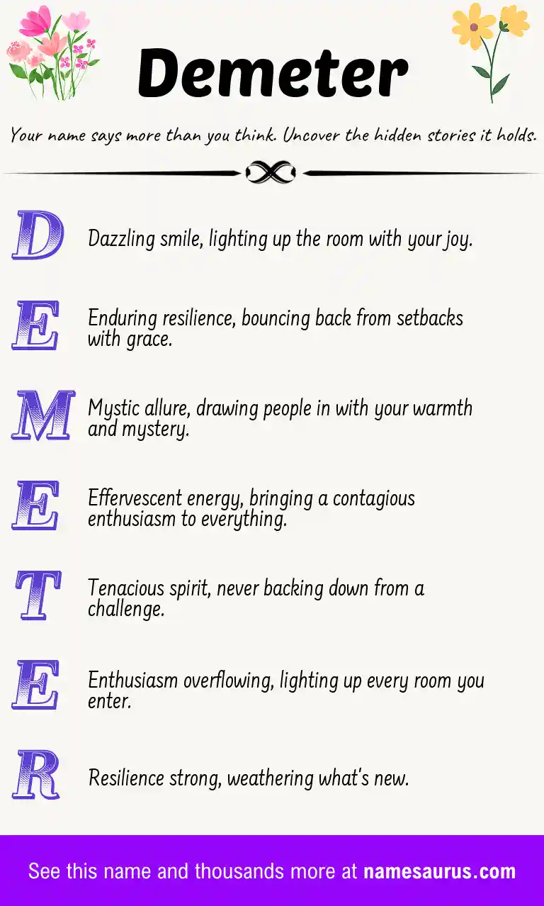 Acrostic poem about Demeter.