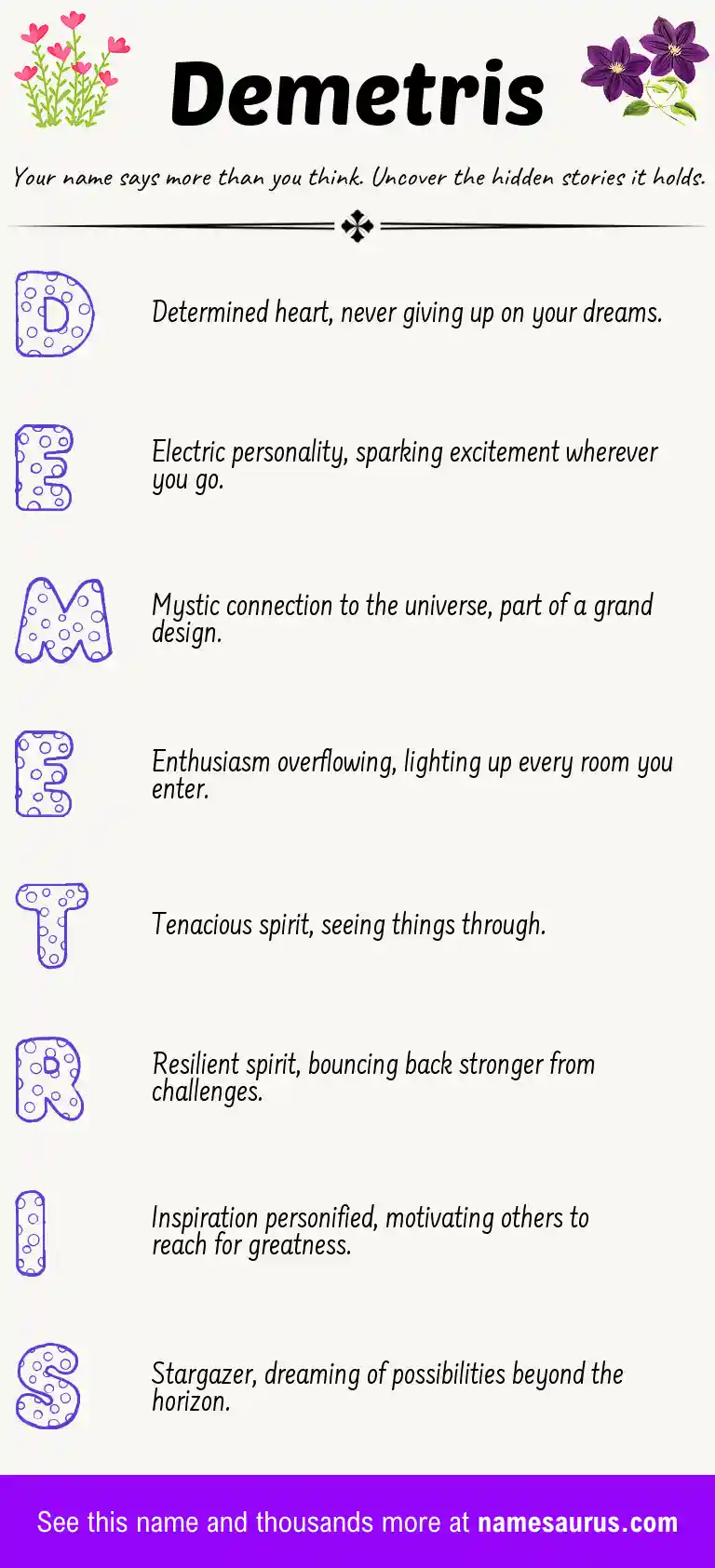 Acrostic poem about Demetris.