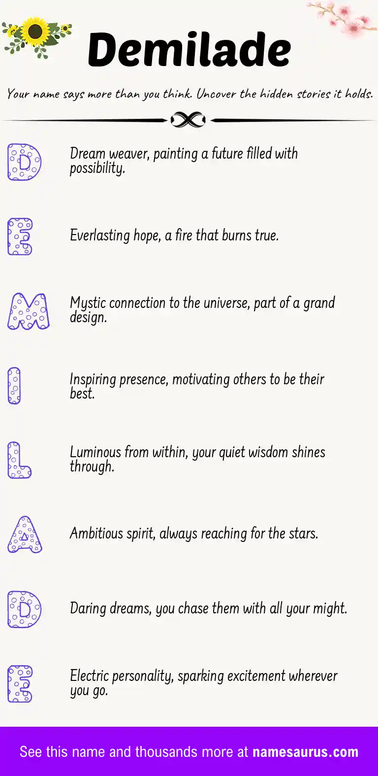 Acrostic poem about Demilade.