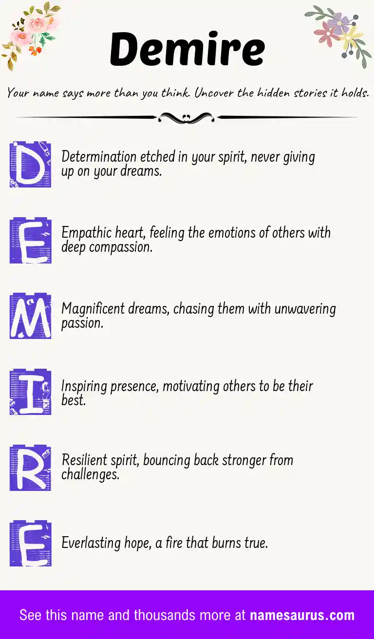 Acrostic poem about Demire.