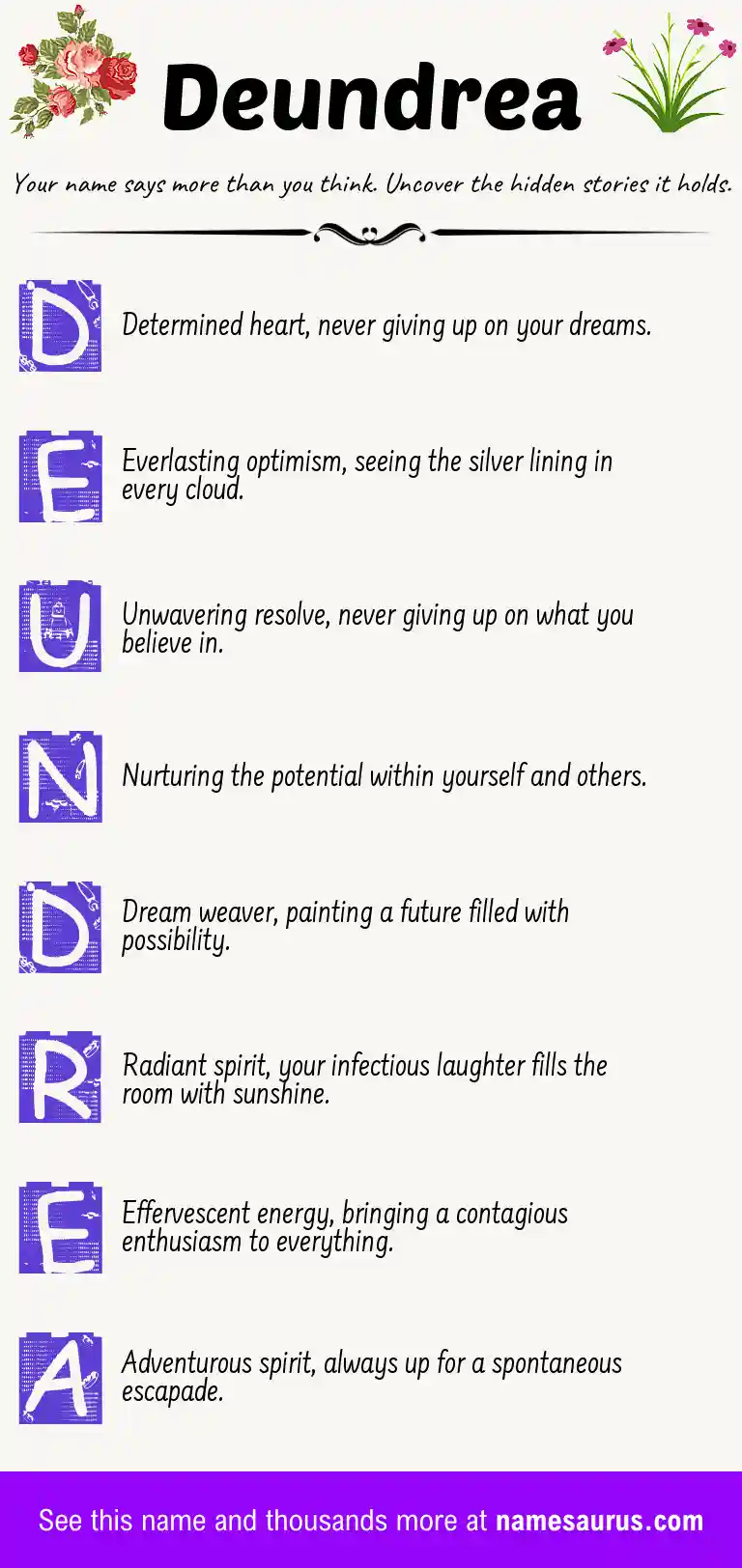 Acrostic poem about Deundrea.